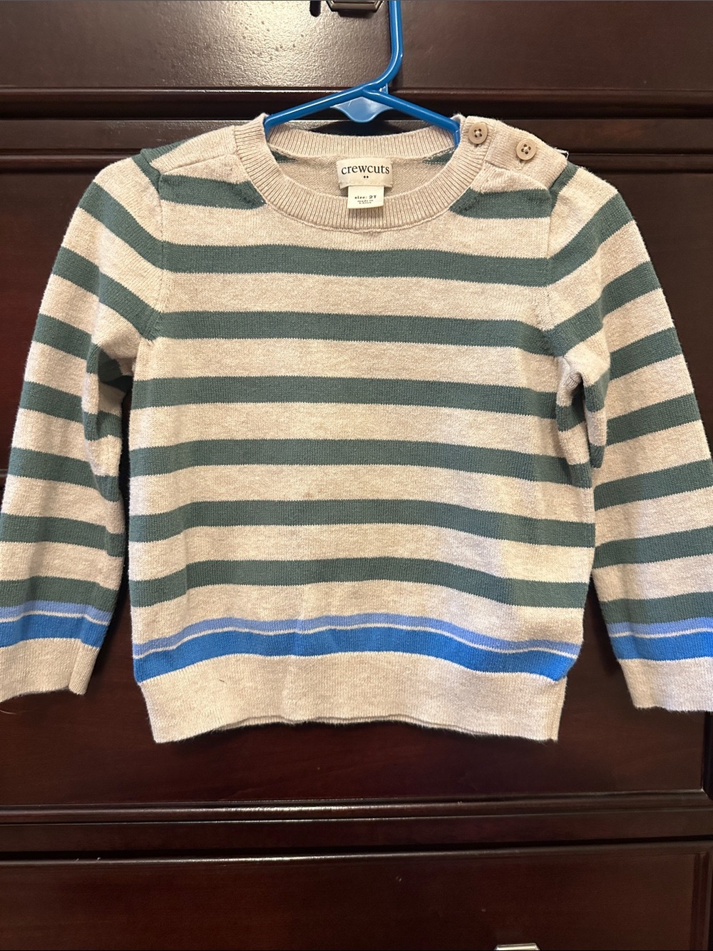 Crewcuts Beige, Green & Blue Striped Kids Sweater 2T